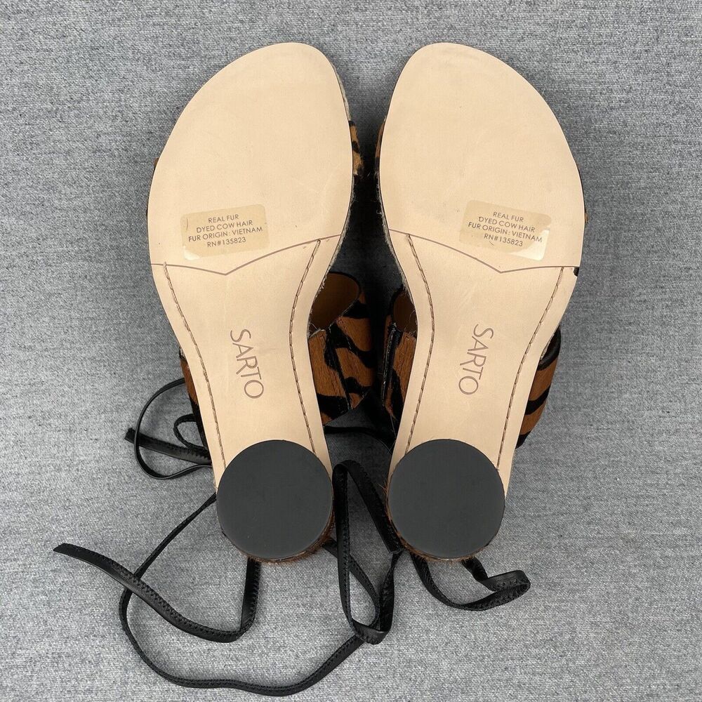 Franco Sarto Sandals Womens 7.5 Brown Black Zebra Stripe Calf‎ Hair Ankle Strap - Picture 10 of 16